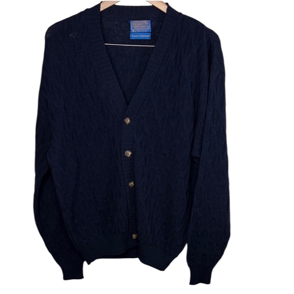 Vintage Pendleton Country Traditionals Navy Wool Button Up Cardigan Men Size L